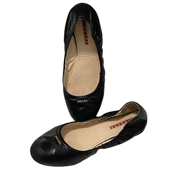 Prada Black Ballet Flats Size Women’s 38.5 / US 8 High End Comfort - Picture 7 of 8